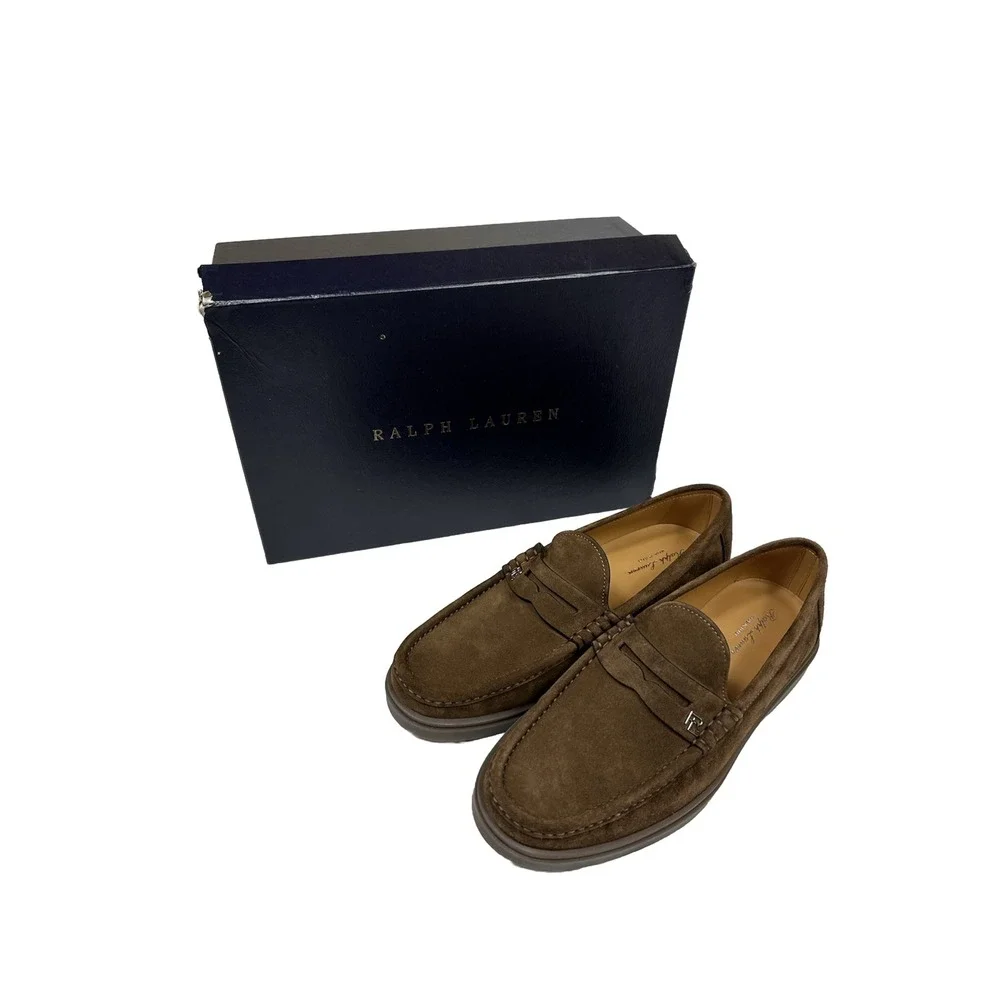 Ralph Lauren Purple Label Begley Brown Calf Suede Mens Penny Loafer 7.5 D NWB